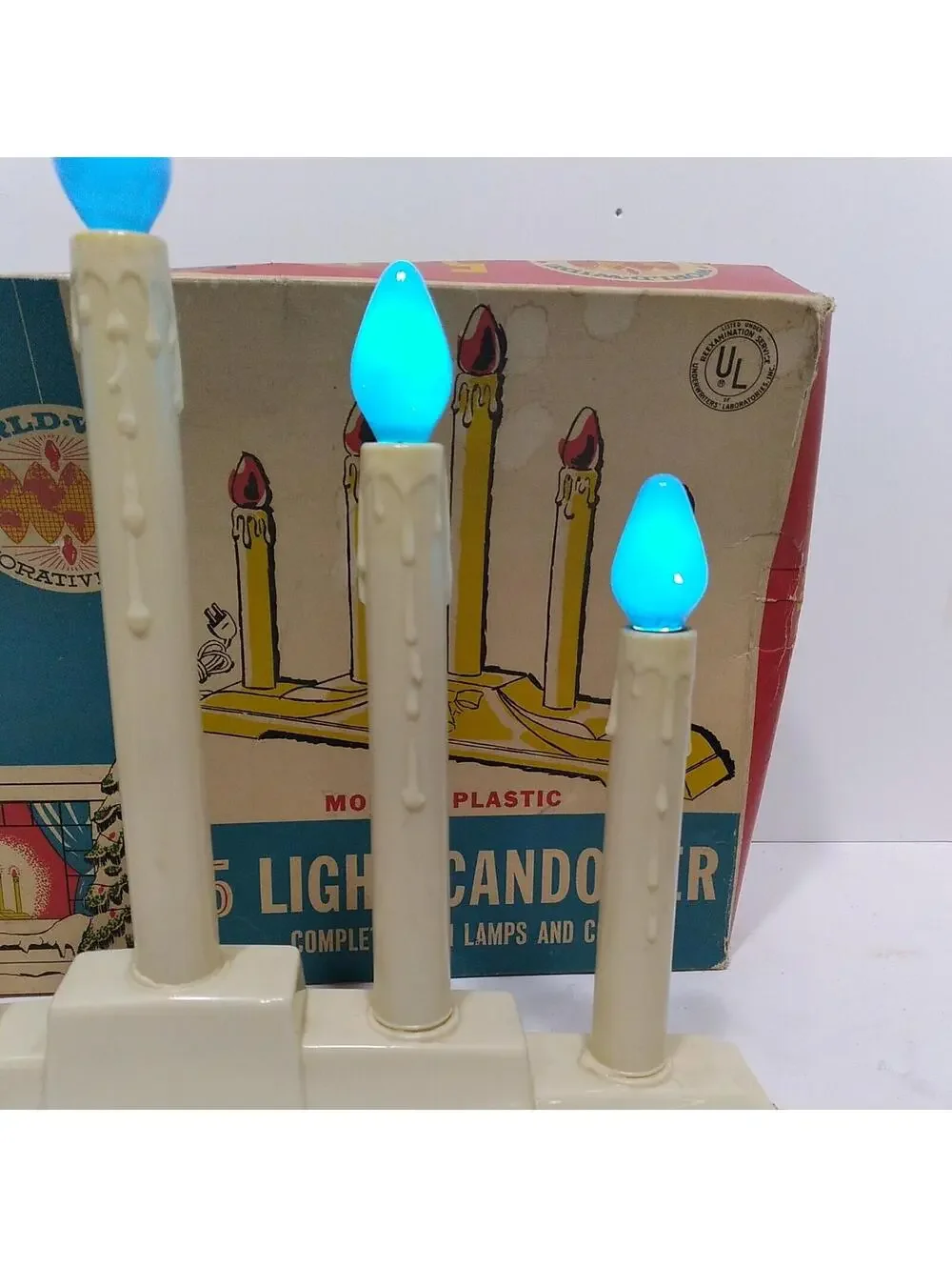 Vtg Five Light Christmas Candolier With 3 Orange Bulbs World Wide Dec. Lites IOB